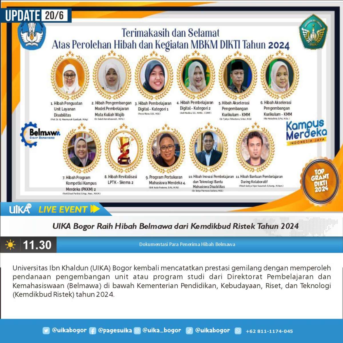 UIKA Bogor Raih Hibah Belmawa dari Kemdikbud Ristek Tahun 2024